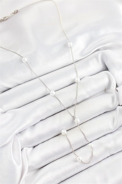 Mey İthalat® Pirinç İnci Figürlü Y Model Gümüş Renk Kadın Kolye