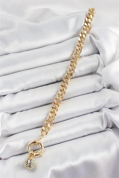 Mey İthalat® Pirinç Nazar Model Zirkon Taşlı Gold Renk VİP Seri Kadın Bileklik