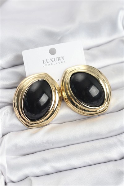 Mey İthalat® Pirinç Siyah Badem Model Vintage Gold Kadın Küpe