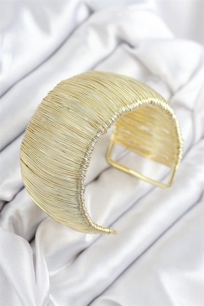 Mey İthalat® Pirinç Tel Sarma Model Gold Renk Kadın Bileklilk