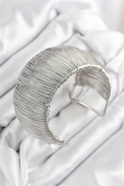 Mey İthalat® Pirinç Tel Sarma Model Gümüş Renk Kadın Bileklilk