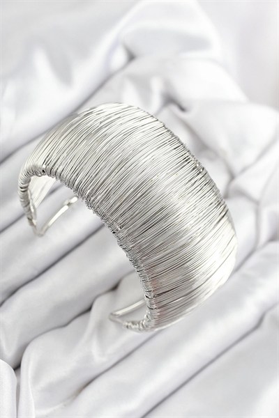 Mey İthalat® Pirinç Tel Sarma Model Gümüş Renk Kadın Bileklilk