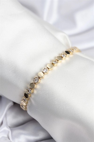 Mey İthalat® Pirinç VIP Seri Gold Renk Petek Model Kadın Bileklik