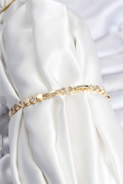 Mey İthalat® Pirinç VIP Seri Gold Renk Petek Model Kadın Bileklik