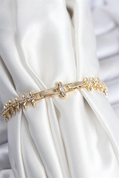 Mey İthalat® Pirinç VIP Seri Gold Renk Sıralı Damla Model Kadın Bileklik