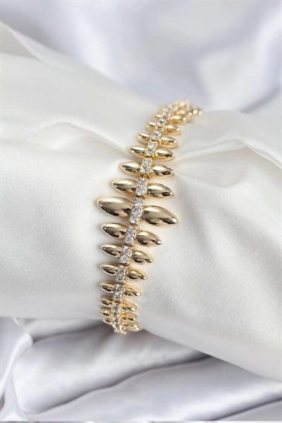 Mey İthalat® Pirinç VIP Seri Gold Renk Sıralı Damla Model Kadın Bileklik