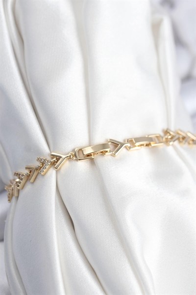 Mey İthalat® Pirinç VIP Seri Gold Zirkon Taşlı Balık Sırtı Model Kadın Bileklik