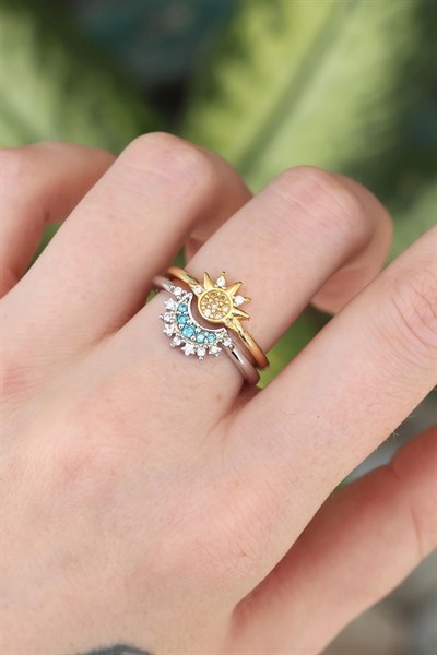 Mey İthalat® Pirinç Zirkon Taşlı 2li Ayarlanabilir Arkadaş Yüzüğü