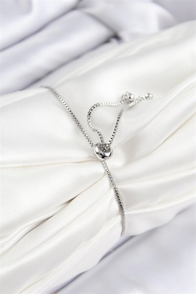 Mey İthalat® Pirinç Zirkon Taşlı Çift Sıra Model Gümüş Renk Asansörlü Kadın Bileklik