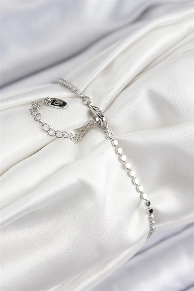 Mey İthalat® Pirinç Zirkon Taşlı Damla Model Ezme Zincir Gümüş Renk Kadın Bileklik