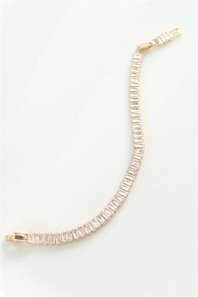 Mey İthalat® Pirinç Zirkon Taşlı Gold Renk Su Yolu Bileklik