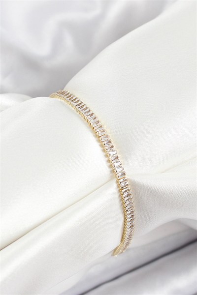 Mey İthalat® Pirinç Zirkon Taşlı İnce Su Yolu Model Gold Renk Kadın Bileklik
