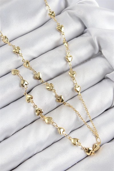 Mey İthalat® Pirinç Zirkon Taşlı Kalp Model Gold Renk Y Kolye