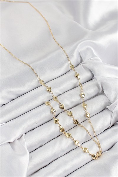 Mey İthalat® Pirinç Zirkon Taşlı Kalp Model Gold Renk Y Kolye