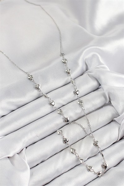 Mey İthalat® Pirinç Zirkon Taşlı Kalp Model Gümüş Renk Y Kolye