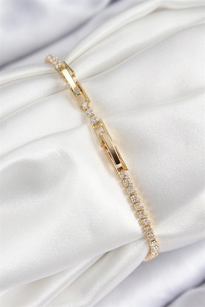 Mey İthalat® Pirinç Zirkon Taşlı Kuğu Model Gold Renk Kadın Bileklik