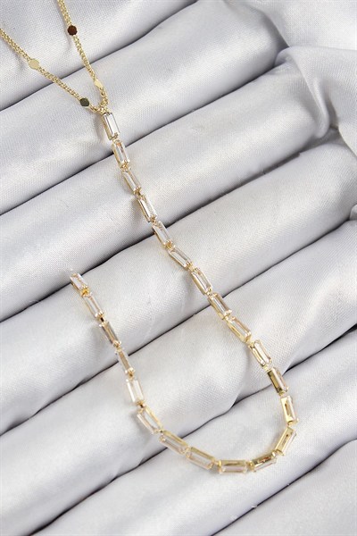 Mey İthalat® Pirinç Zirkon Taşlı Model Gold Renk Y Kolye