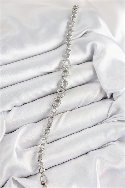 Mey İthalat® Pirinç Zirkon Taşlı Oval Model Gümüş Renk Kadın Bileklik