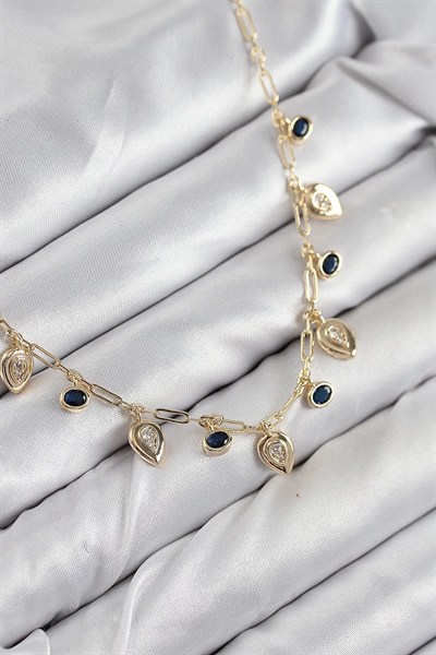 Mey İthalat® Pirinç Zirkon Taşlı Sallantılı Damla Model Gold Renk Kadın Kolye