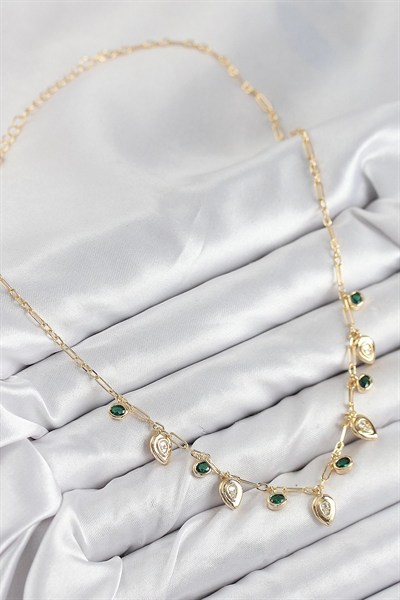 Mey İthalat® Pirinç Zirkon Taşlı Sallantılı Damla Model Gold Renk Kadın Kolye