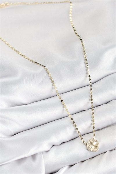 Mey İthalat® Pirinç Zirkon Taşlı Yonca Model Ezme Zincir Gold Renk Kadın Kolye