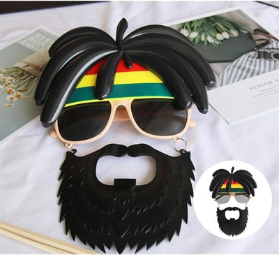 Mey İthalat® Rasta Peruklu Rasta Sakallı Bob Marley Bıyıklı Parti Gözlüğü 27x18 cm