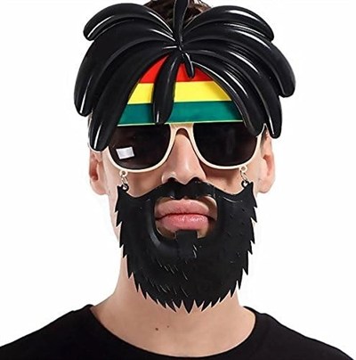 Mey İthalat® Rasta Peruklu Rasta Sakallı Bob Marley Bıyıklı Parti Gözlüğü 27x18 cm