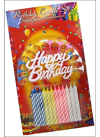 Mey İthalat® Rengarenk Mumlu Beyaz Happy Birthday Yazılı Doğum Günü Mumu 12 Adet