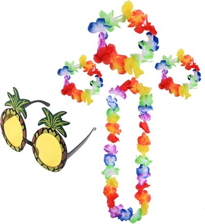 Mey İthalat® Renkli Ananas Gözlük, Taç, Kolye ve Bileklik Seti