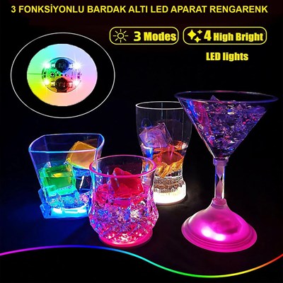 Mey İthalat® Renkli LED Işıklı Bardak Altlığı - Dekoratif (12 Adet, Pilli)