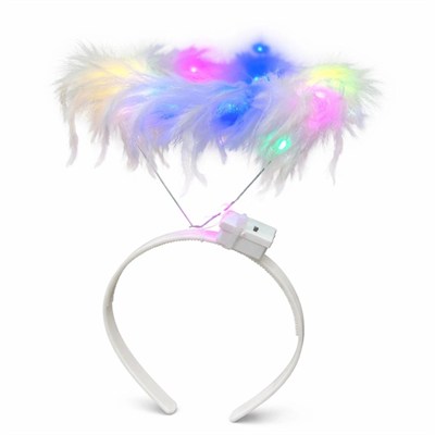 Mey İthalat® Renkli LED Işıklı Beyaz Tüylü Püsküllü Parti Tacı