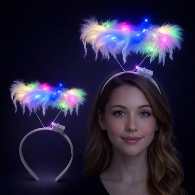 Mey İthalat® Renkli LED Işıklı Beyaz Tüylü Püsküllü Parti Tacı