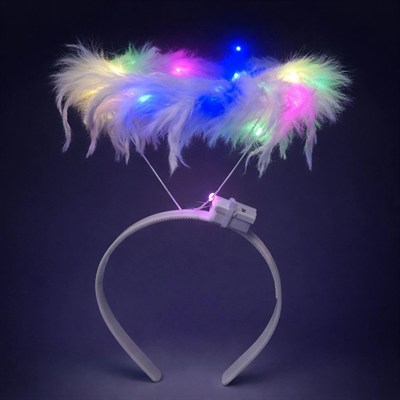 Mey İthalat® Renkli LED Işıklı Beyaz Tüylü Püsküllü Parti Tacı