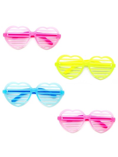 Mey İthalat® Retro Neon Fosforlu Kalp Panjur Gözlük 12 Adet – 80’ler 90’lar Parti Stili
