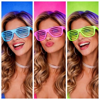 Mey İthalat® Retro Neon Fosforlu Panjur Gözlük 12 Adet – 80’ler 90’lar Parti Stili