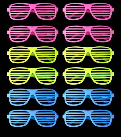 Mey İthalat® Retro Neon Fosforlu Panjur Gözlük 12 Adet – 80’ler 90’lar Parti Stili