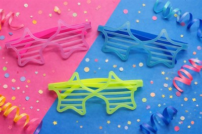 Mey İthalat® Retro Neon Fosforlu Yıldız Panjur Gözlük 12 Adet – 80’ler 90’lar Parti Stili