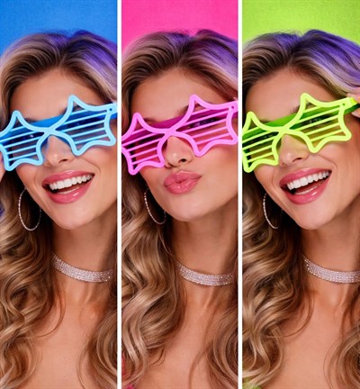 Mey İthalat® Retro Neon Fosforlu Yıldız Panjur Gözlük 12 Adet – 80’ler 90’lar Parti Stili