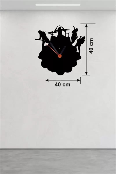 Mey İthalat® Rock Band ve Müzik Temalı Ahşap Duvar Saati - 40x40 cm Lazer Kesim