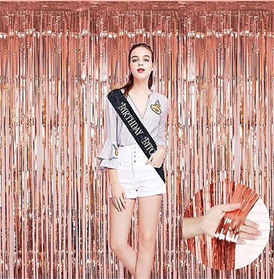 Mey İthalat® Rose Gold Püsküllü Kapı Perdesi - Parti, Bekarlığa Veda, Doğum Günü 1x2 m
