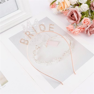 Mey İthalat® Rose Gold Renk Bekarlığa Veda Kristal Taş Bride Tacı İthal 16x10 cm
