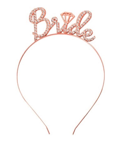 Mey İthalat® Rose Gold Renkli Taşlı “Bride” Gelin Tacı – El Yazısı Yazı Tipiyle