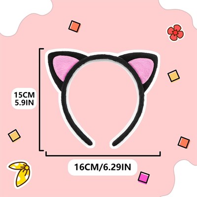 Mey İthalat® Sevimli Kedi Kulak Pofuduk Kedi Taç Siyah İçi Pembe Renk 17x15 cm