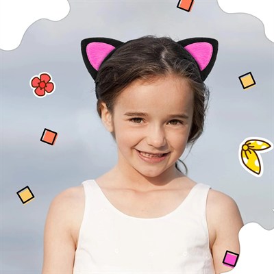 Mey İthalat® Sevimli Kedi Kulak Pofuduk Kedi Taç Siyah İçi Şeker Fuşya Renk 17x15 cm