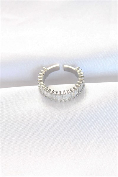 Mey İthalat® Sıralı Baget Taşlı Silver Renk Ayarlanabilir Yüzük