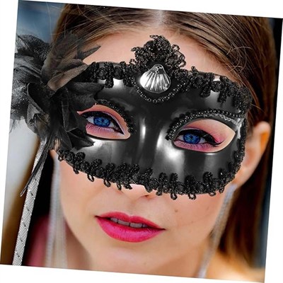 Mey İthalat® Siyah Işıltılı Tutmalı Fotoğraf Çekimi Maskesi 18x29 cm