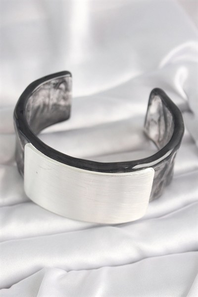 Mey İthalat® Siyah Mermer Desen Akrilik Plastik Dikdörtgen Plaka Model Vintage Kadın Bilezik