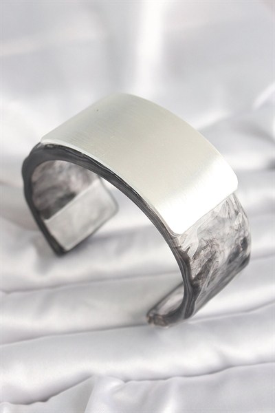 Mey İthalat® Siyah Mermer Desen Akrilik Plastik Dikdörtgen Plaka Model Vintage Kadın Bilezik