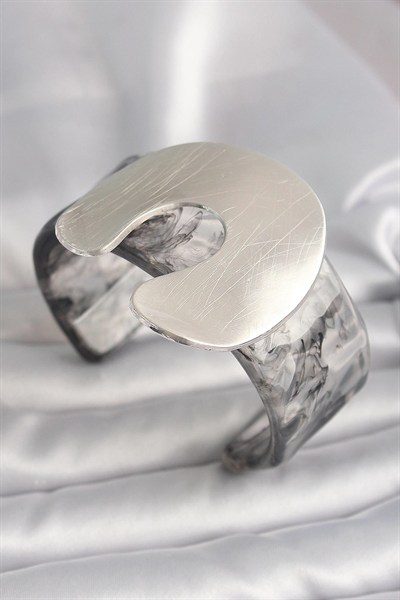 Mey İthalat® Siyah Mermer Desen Akrilik Plaka Vintage Kadın Bilezik