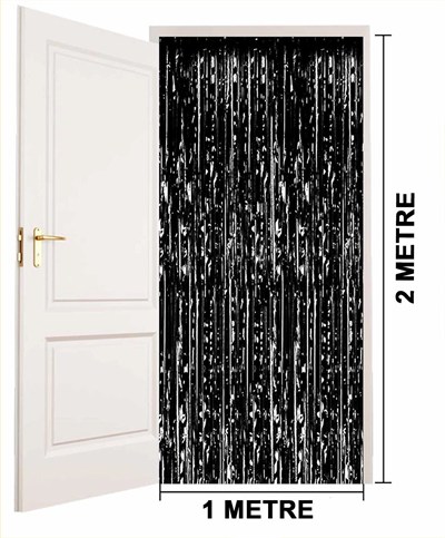 Mey İthalat® Siyah Renk Ekstra Metalize Parlak Saçaklı Arka Fon Perde İthal A Kalite 1x2 Metre